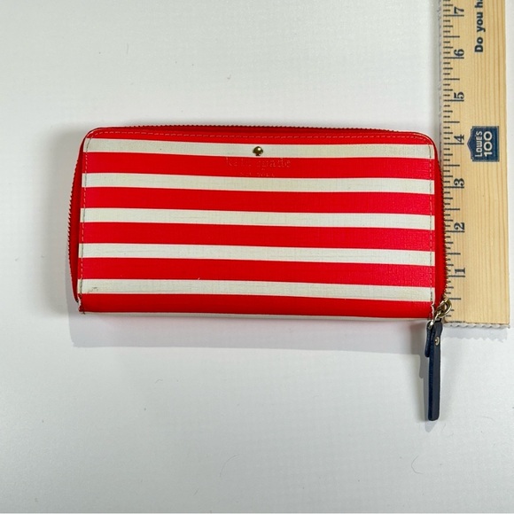 Kate Spade Zip Wallet Coral Cream Stripe Continental - Picture 13 of 13